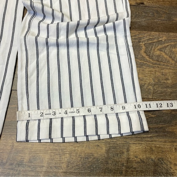 J. Jill Wide-Leg Linen Blend Pants Cream Navy Striped Coastal Preppy Womens 8 - Picture 6 of 13